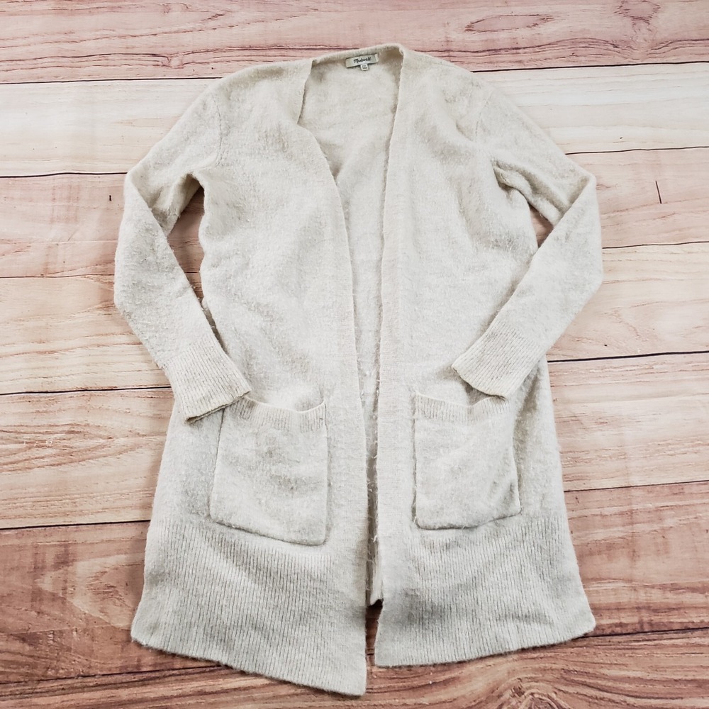 Madewell Sweater Womens 2XS XXS Beige Cardigan Knit Open Front Wool Ladies **